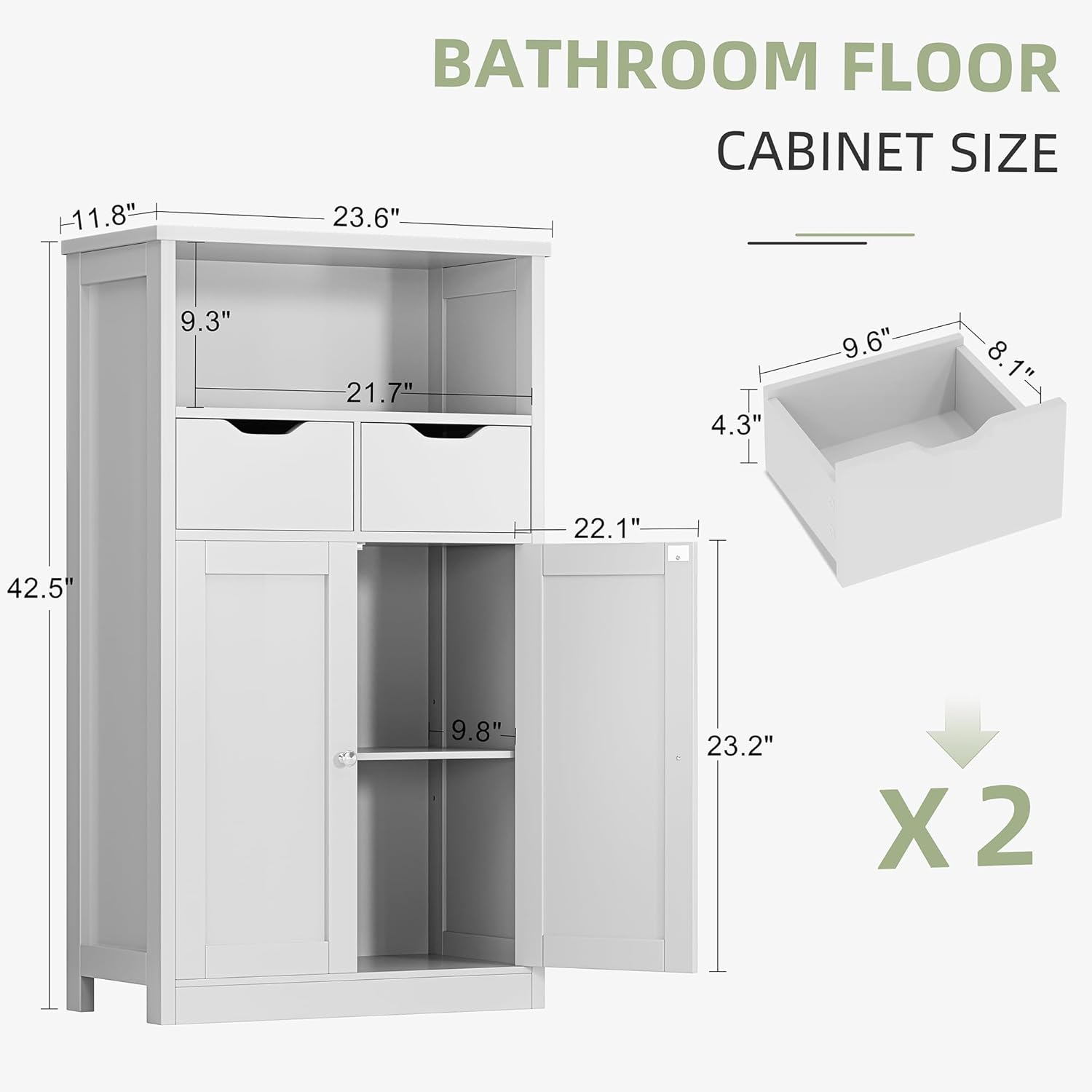 White Floor Storage Cabinet with Doors and Drawers and Adjustable Shelf Y7459