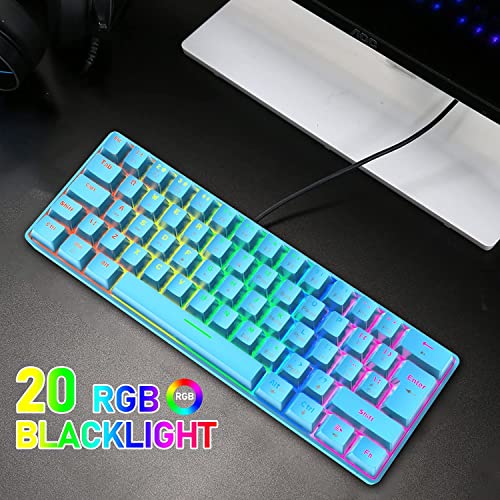 60% Wired Mechanical Gaming Keyboard and Mouse Combo, Ultra-Compact Mini 62 Keys Type C Chroma 20 RGB Backlit Effects, 6400 DPI Lightweight Gaming Mouse with Honeycomb Shell R490
