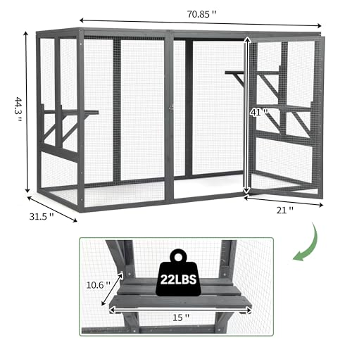 Grey Wooden Cat Cage with 3 Platforms and Litter Box M7863