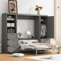 White Queen Size Murphy Bed with Closet and Drawers Y83470