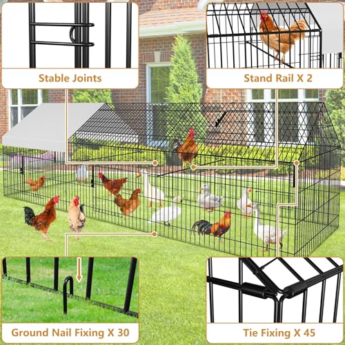 Metal Chicken Coop 87"×40" with Cover Chicken Run Pen Large Portable Chicken Playpen Enclosure J17667