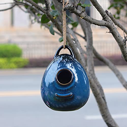 Blue Ceramic Hanging Birdhouse Q69598