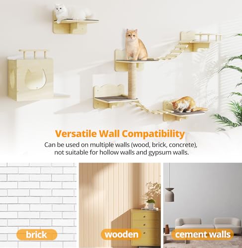 Wooden Wall-Mounted Cat Shelves with Scratching Post O719081