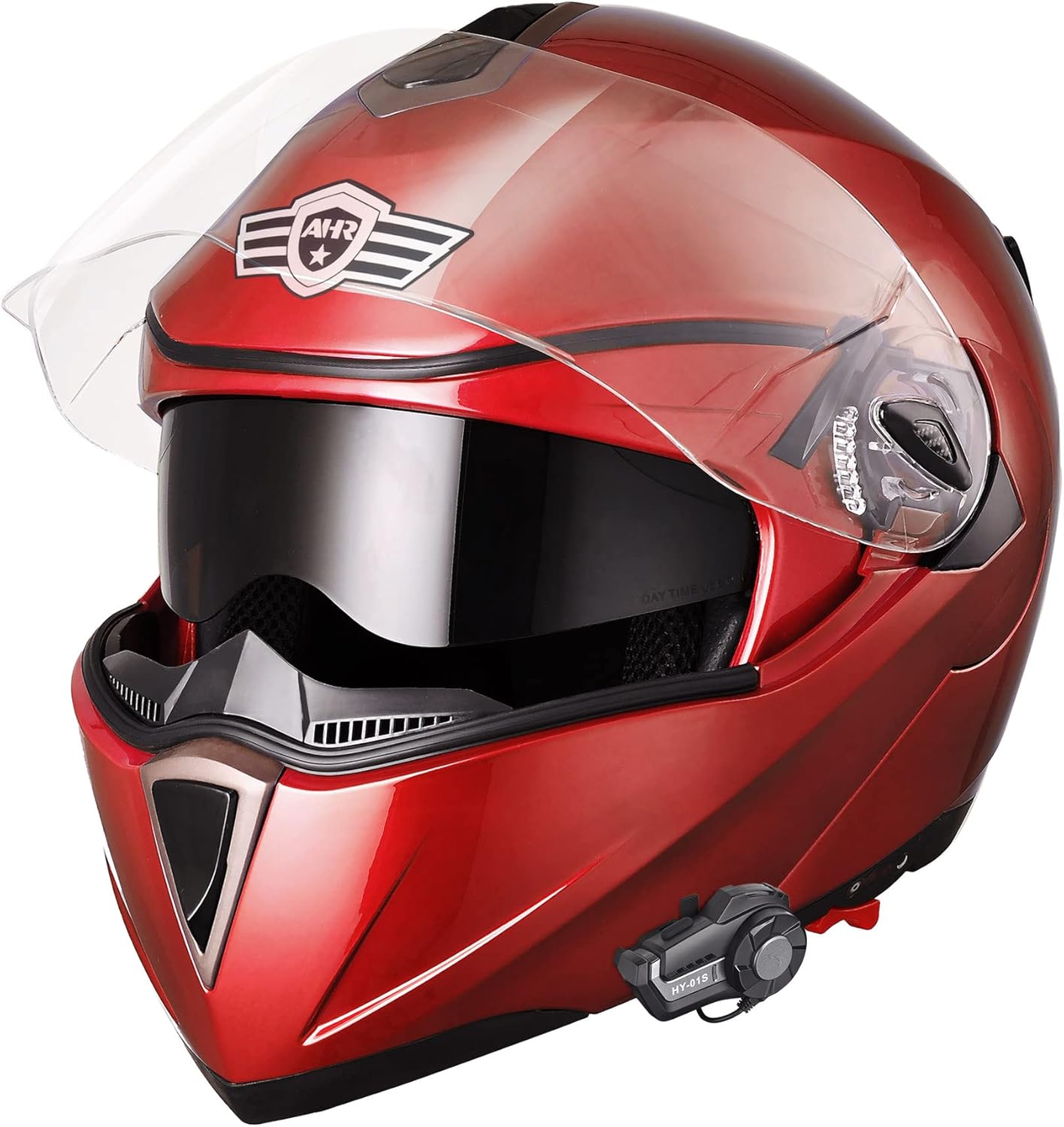Full Face Bluetooth Motorcycle Helmet Flip Up Modular Helmet Dual Visors R95868