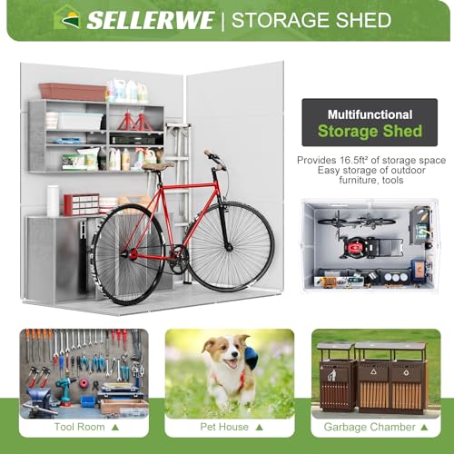 8x6x7 FT Resin Outdoor Storage Shed with Floor, Dove Grey Y6658