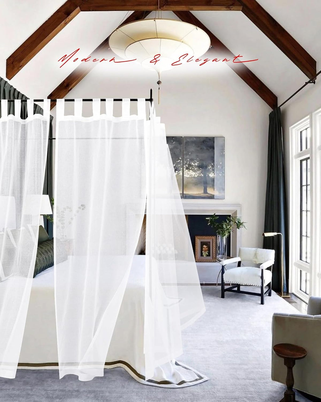 8 Panels White Sheer Canopy Curtains (42"x74") Z4851