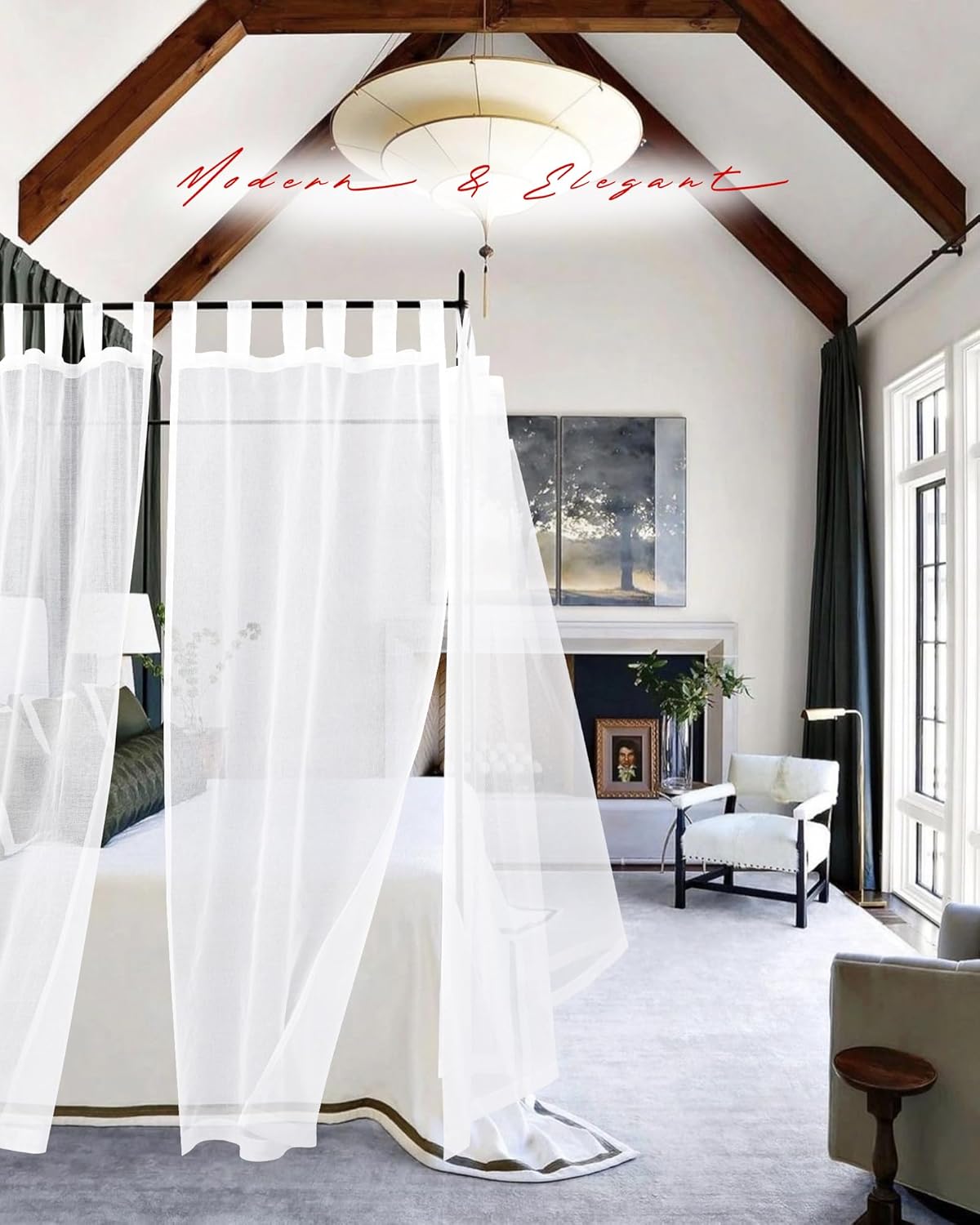 8 Panels White Sheer Canopy Curtains (42"x74") Z4851