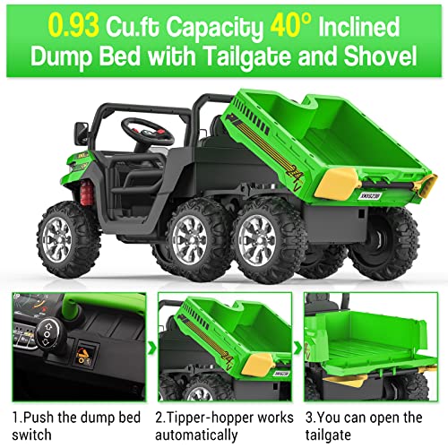 Ride On Dump Truck with Remote Control Electric UTV Vehicles with Electric Dump Bed, 4WD 6 Wheels Ride On Toys E7580
