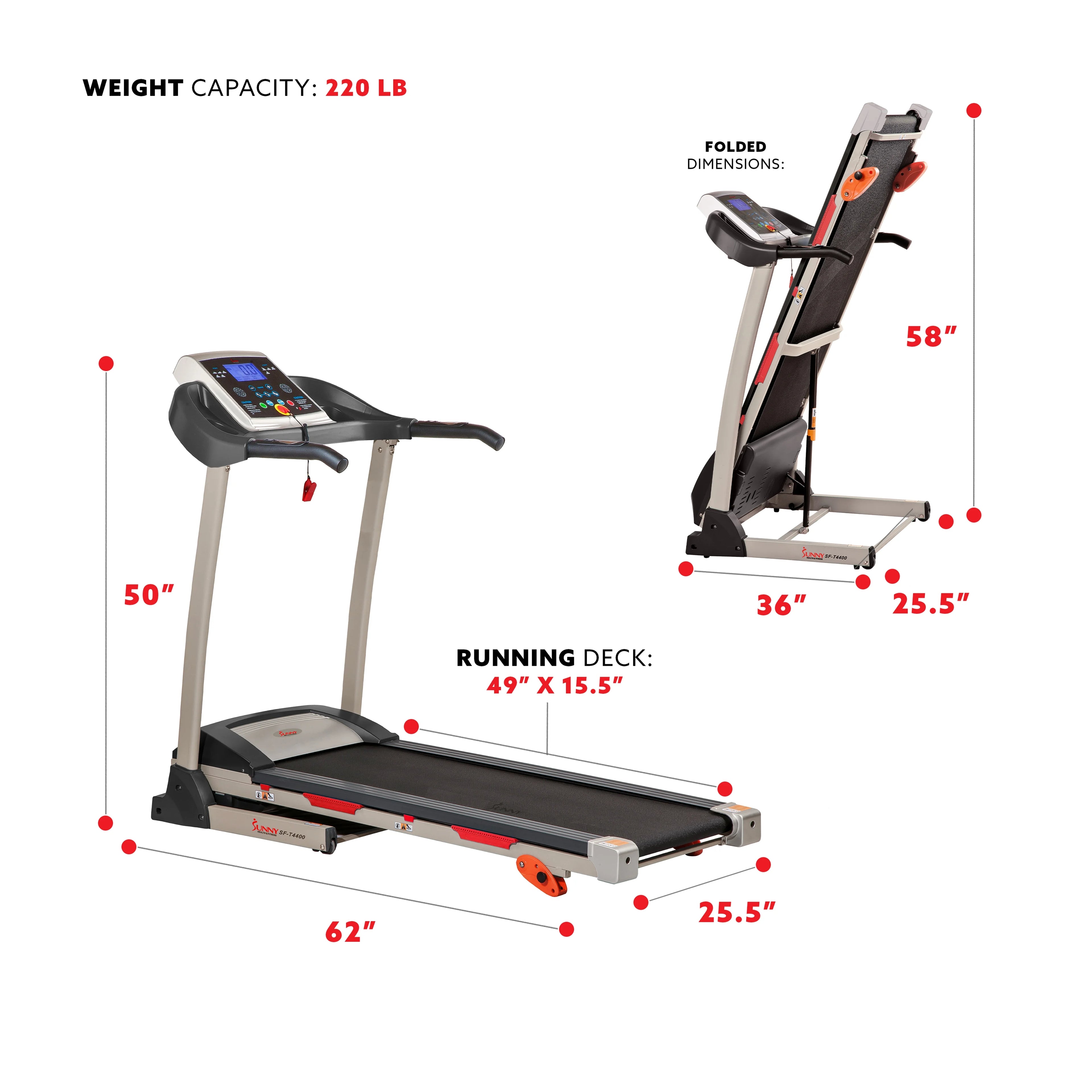 Manual Incline Folding Treadmill with Pulse Sensors LCD Monitor E28317