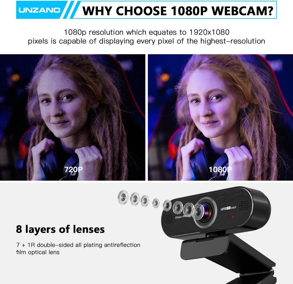 1080P 60FPS Webcam with Microphone, Auto-Focus 80° Wide Angle Built-in Dual Noise Reduction Mics B45833