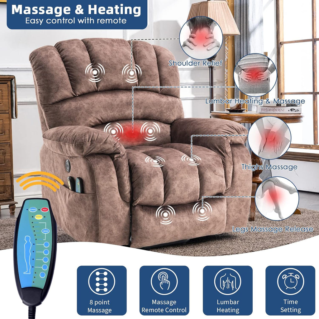 Large Electric Power Lift Recliner Chair, Heated Massage Motorized Reclining Sofa, Brown K129
