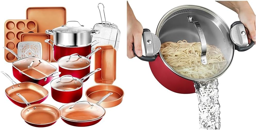 20 Pc Nonstick Ceramic Pots and Pans Cookware Bakeware Set with 5 Quart Stock Pot with Strainer Lid K5261