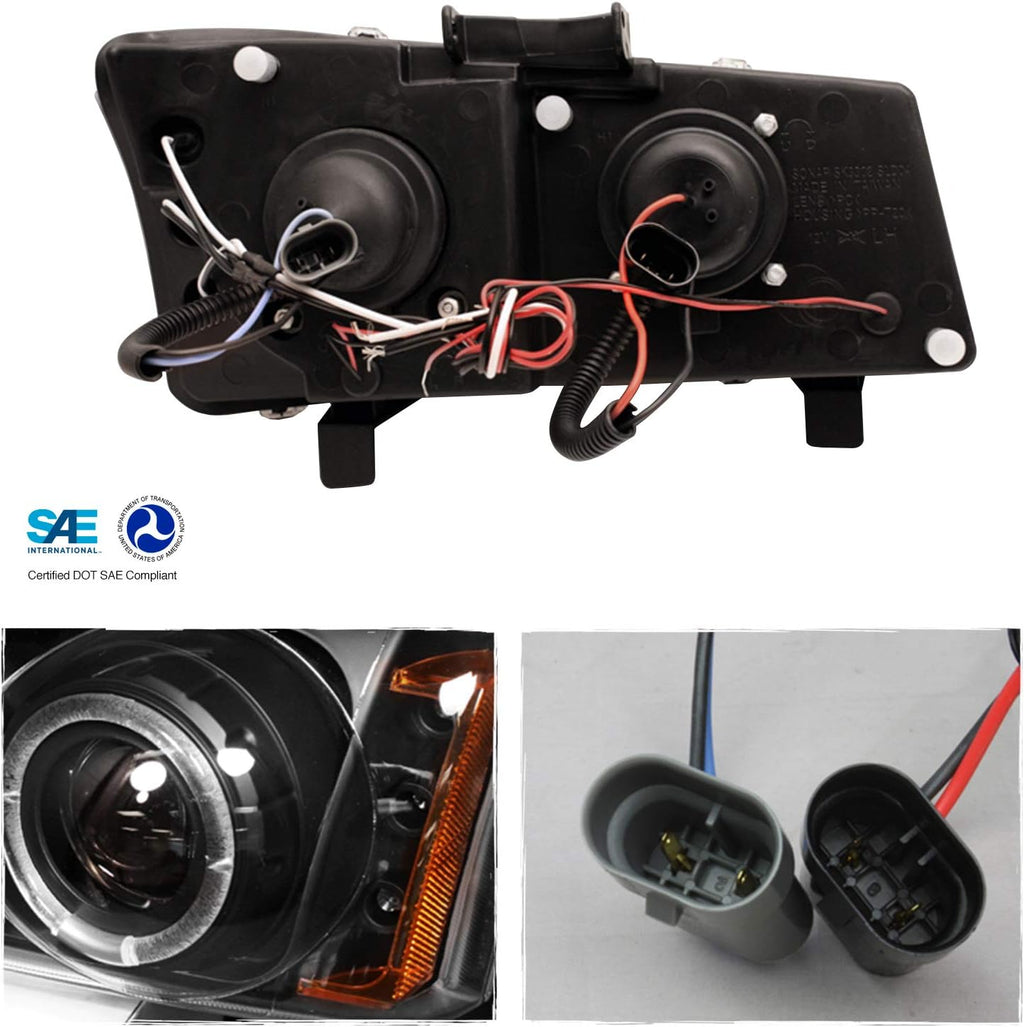 Black Housing Dual Halo Projector Headlights with LED Bumper Signal Lamps M450