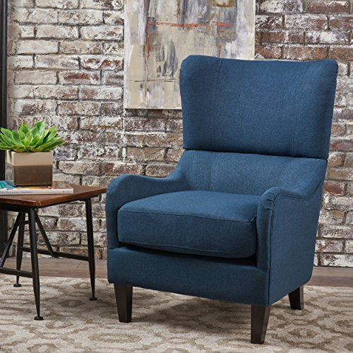 Navy Blue High Back Accent Sofa Armchair with Wood Legs X49291