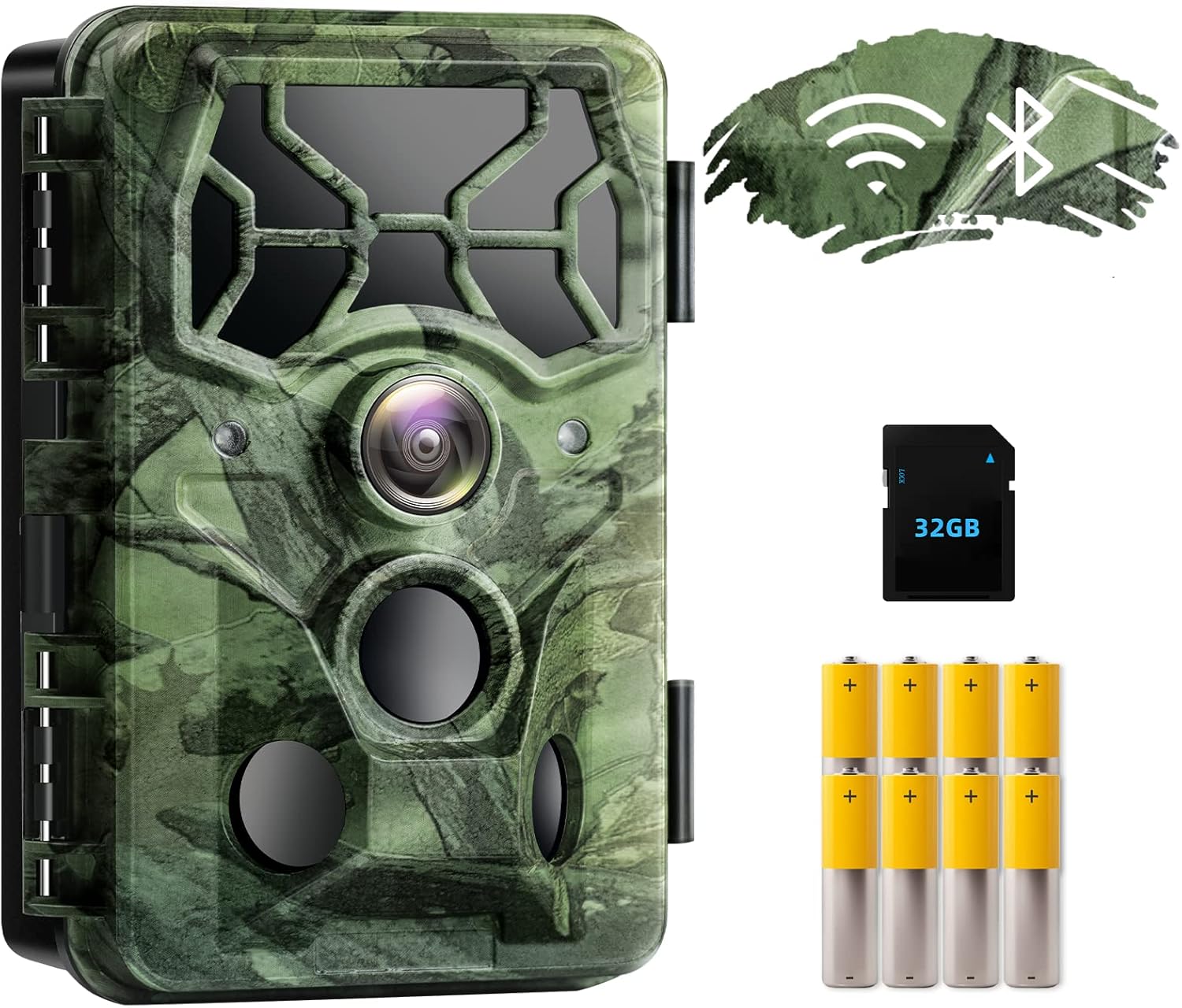 32MP 4K Trail Camera with Night Vision 120° Wide Detection IP66 Wildlife Tracking 32G Card & 8AA Batteries Pack of 2 N93009