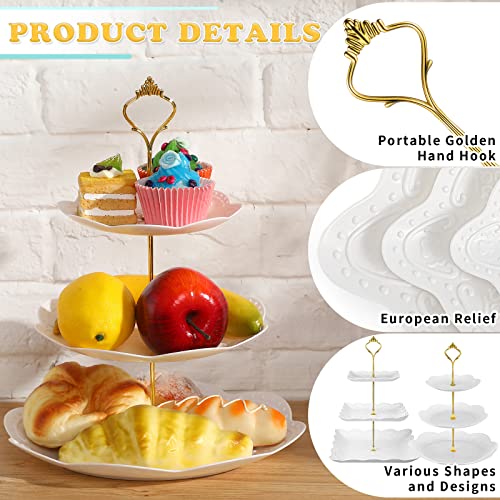 14 Pieces Tiered Cupcake Stand Set Gold 2-Tier 3-Tier Serving Stand Tower Tray with Round Rectangle Food Serving Trays X264