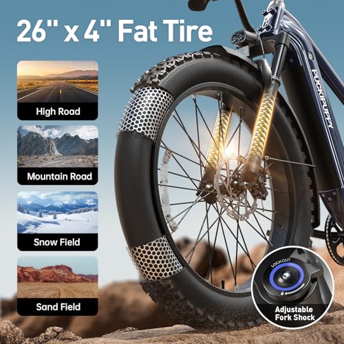 26" Fat Tire Electric Mountain Bike with 48V 15AH Removable Battery Aluminum Frame D592890