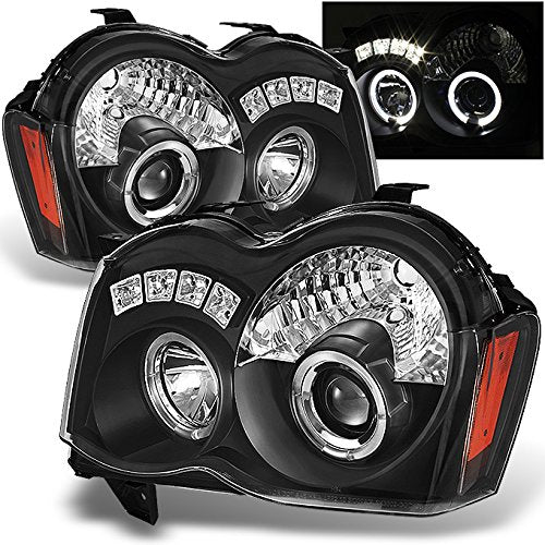Black Bezel Dual Halo Ring Projector LED Headlights Pair Q9654