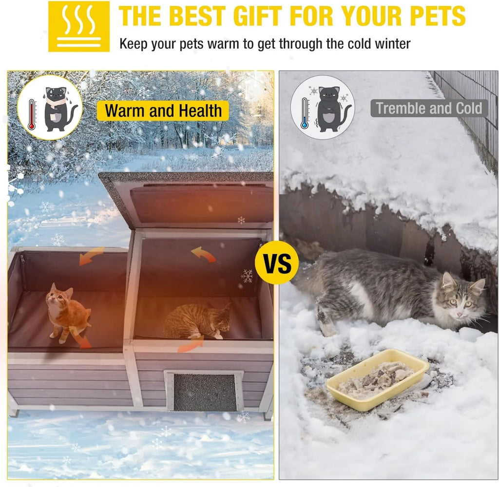 Insulated Cat House Outdoor Feral Shelter Weatherproof Cat Condo P12910