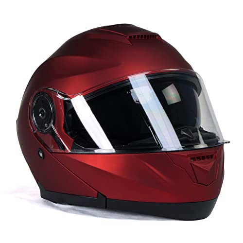 Red Advanced Motorcycle Modular Helmet with Drop Down Visor - Large E580624