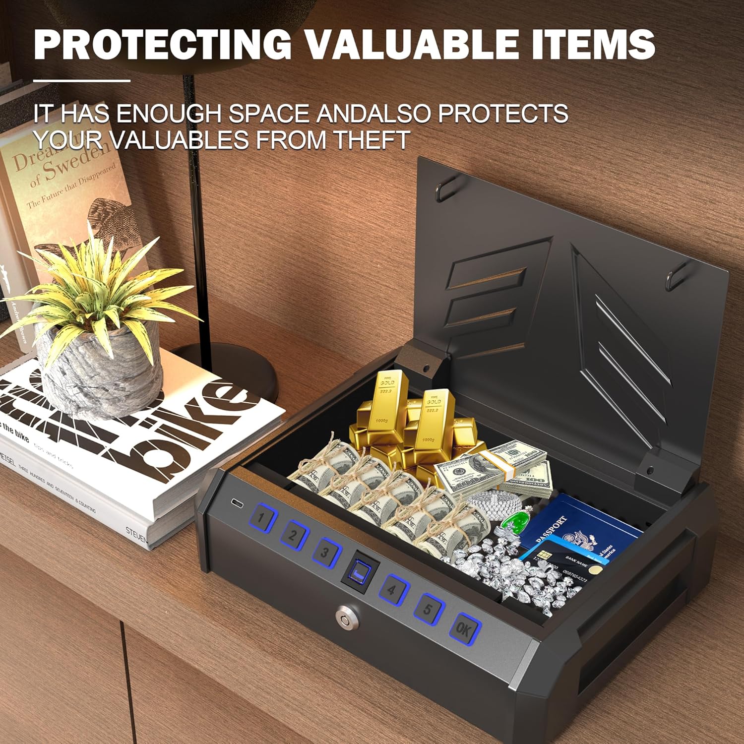 All Metal Quick-Access Pistol Safe with Fingerprint Lock and Key Pad Y4944