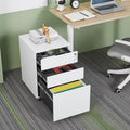 White 3 Drawer Steel Mobile File Cabinet with Lock H49373
