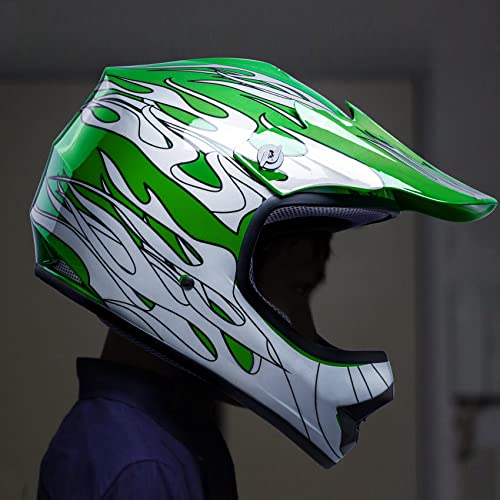 Blue Skull Design Youth Kids Motorcycle Helmet with Goggles Gloves M63737