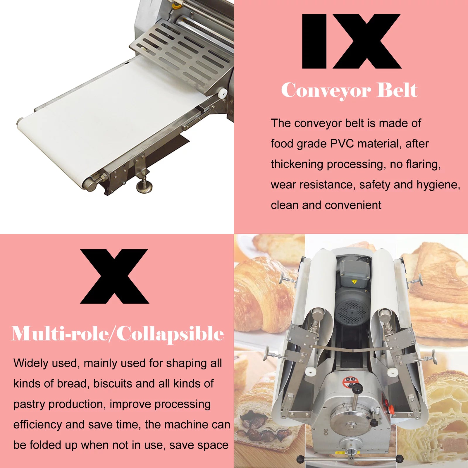 Commercial Dough Sheeter Electric Table Top Folding Pastry Machine 500mm O320