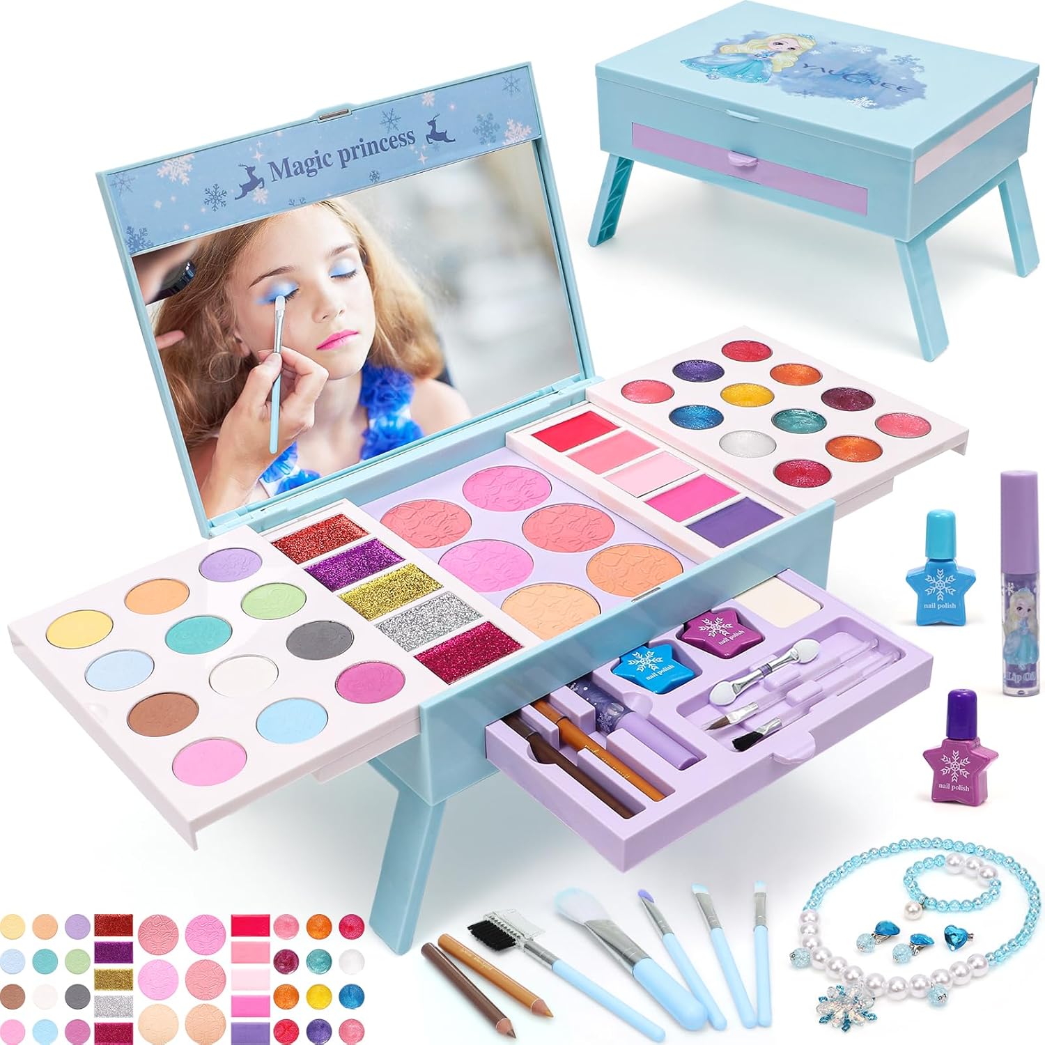 60pcs Princess Makeup Vanity Kit with Pretend Play Cosmetics O28081