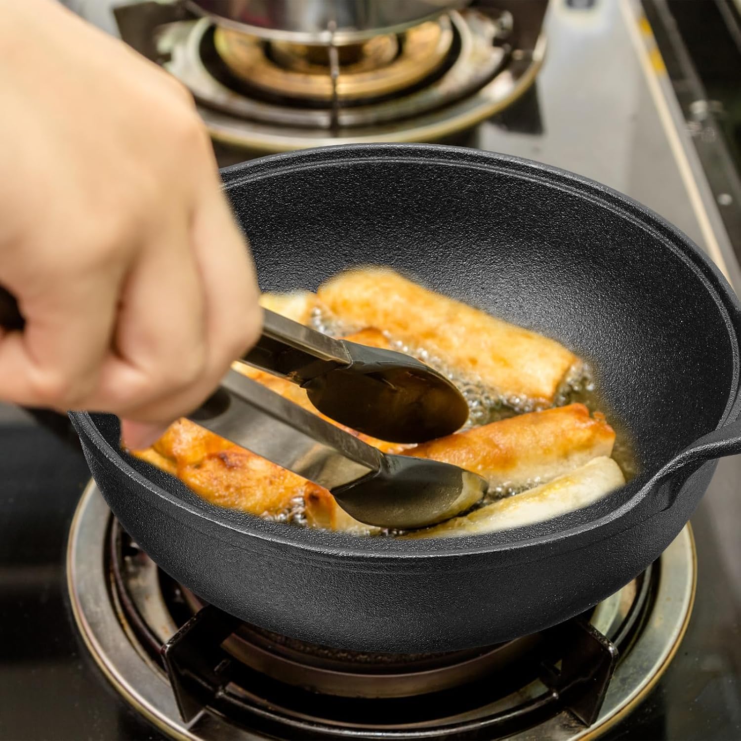 Black Cast Iron Nonstick Mini Wok with Loop Handle P901028
