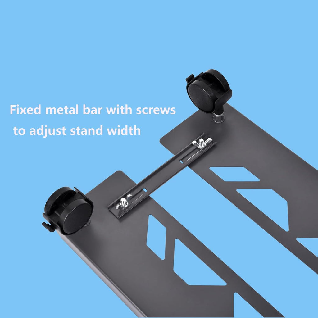 Black Adjustable Steel PC Tower Stand with 4 Locking Caster Wheels O1619