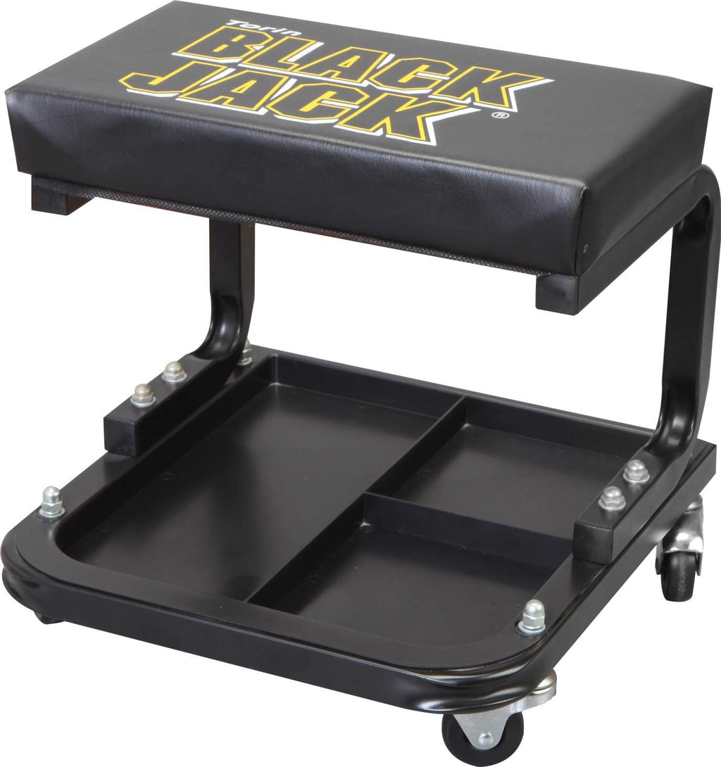 Black Padded Mechanic Stool with Tool Tray Storage Z85248