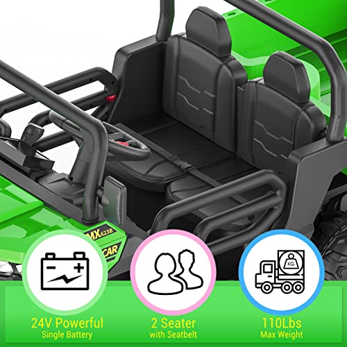 Ride On Dump Truck with Remote Control Electric UTV Vehicles with Electric Dump Bed, 4WD 6 Wheels Ride On Toys E7580