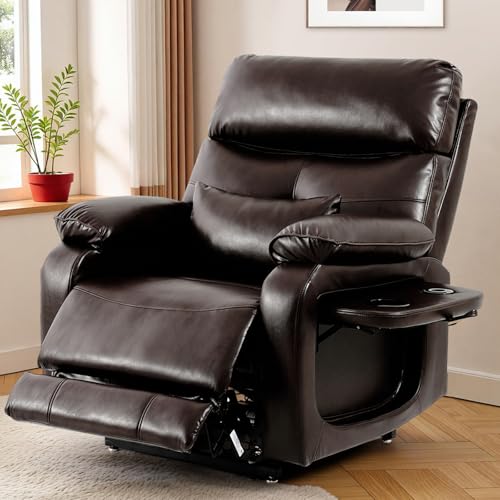 Dual Motor Power Lift Recliner Chair with Heat & Massage, Leather (Beige) Q377568