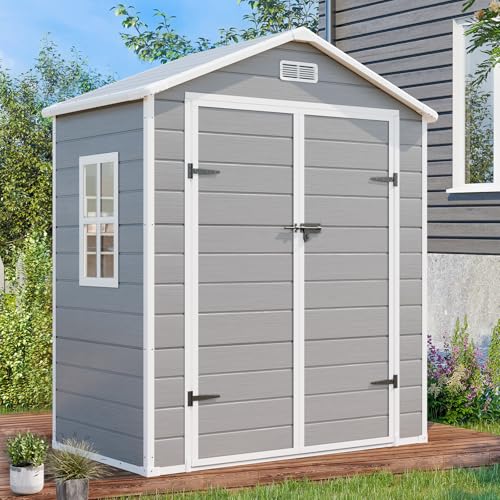 8x6x7 FT Resin Outdoor Storage Shed with Floor, Dove Grey Y6658