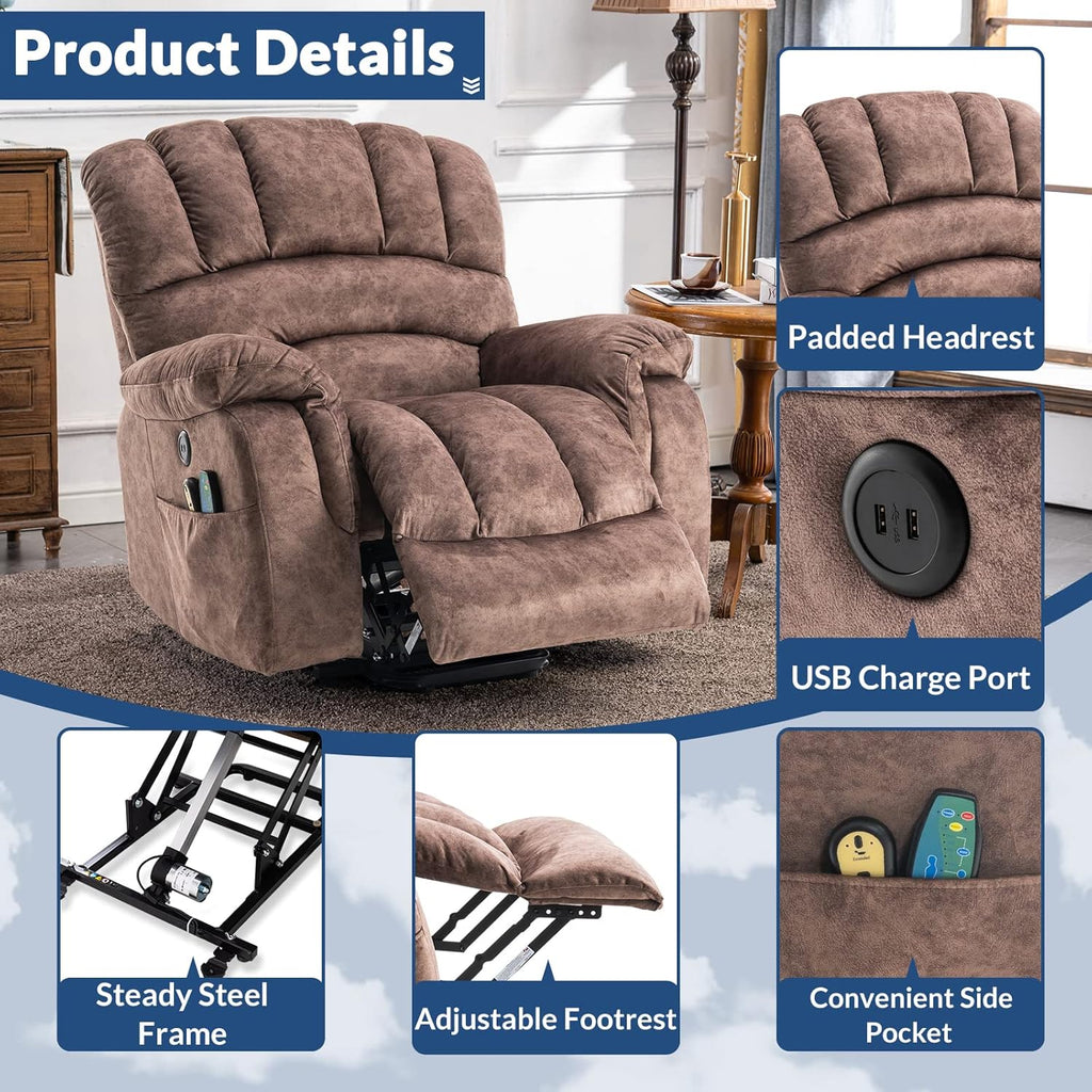 Large Electric Power Lift Recliner Chair, Heated Massage Motorized Reclining Sofa, Brown K129