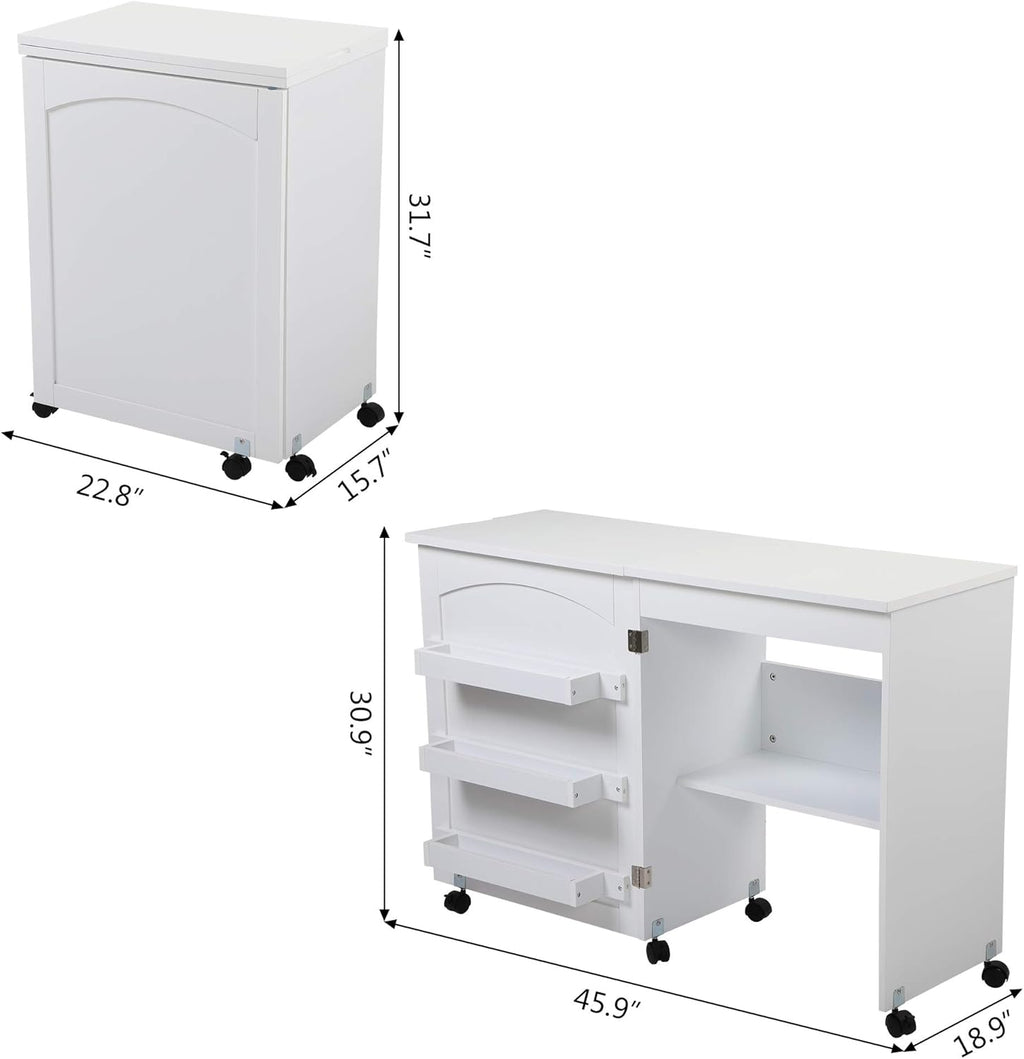 White Foldable Sewing Table with Storage Z76810