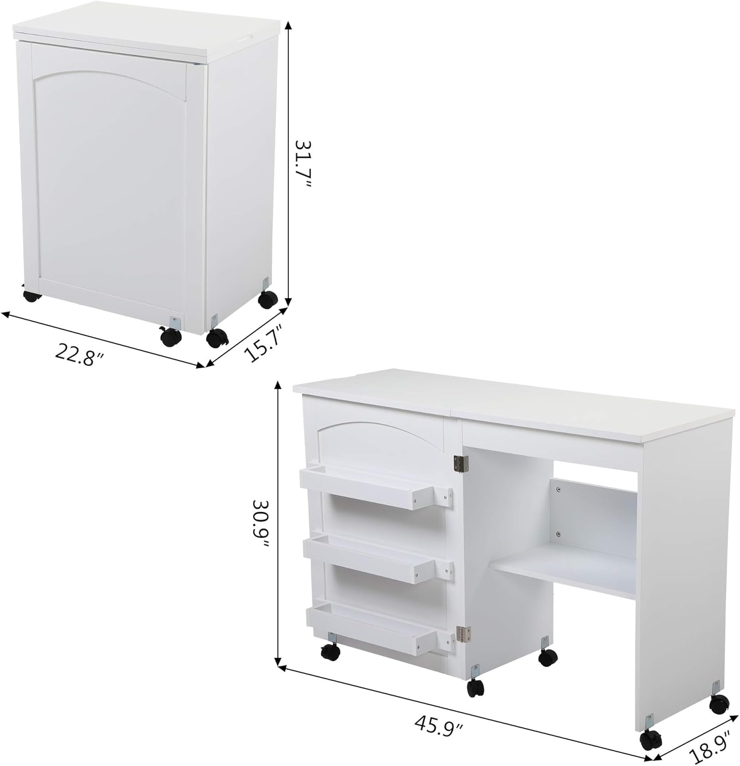 White Foldable Sewing Table with Storage Z76810