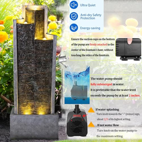 39.3"H Modern Cascading Floor-Standing Water Fountain with Led Lights and Pump D100