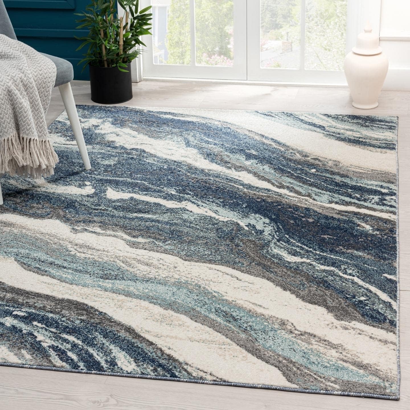 Blue 8x10 Art Deco Area Rug S106