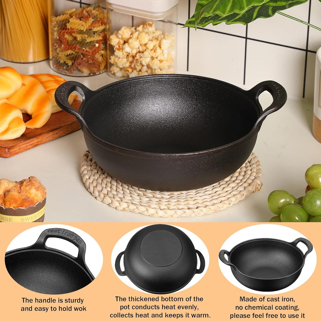 Black Cast Iron Nonstick Mini Wok with Loop Handle P901028