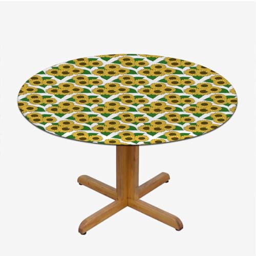 Dark Blue White Fitted Round Tablecloth with Elastic Edge D734032