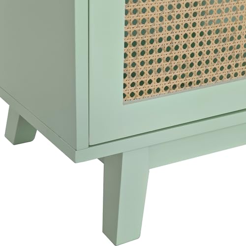 Mint Green Sideboard Storage Cabinet with Rattan Decorated 4 Doors E30599