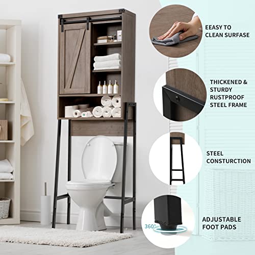Brown Over Toilet Storage Cabinet with Adjustable Shelf Sliding Door S528168