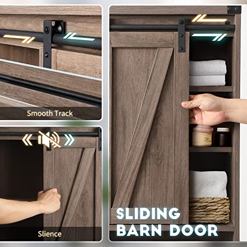 Brown Over Toilet Storage Cabinet with Adjustable Shelf Sliding Door S528168