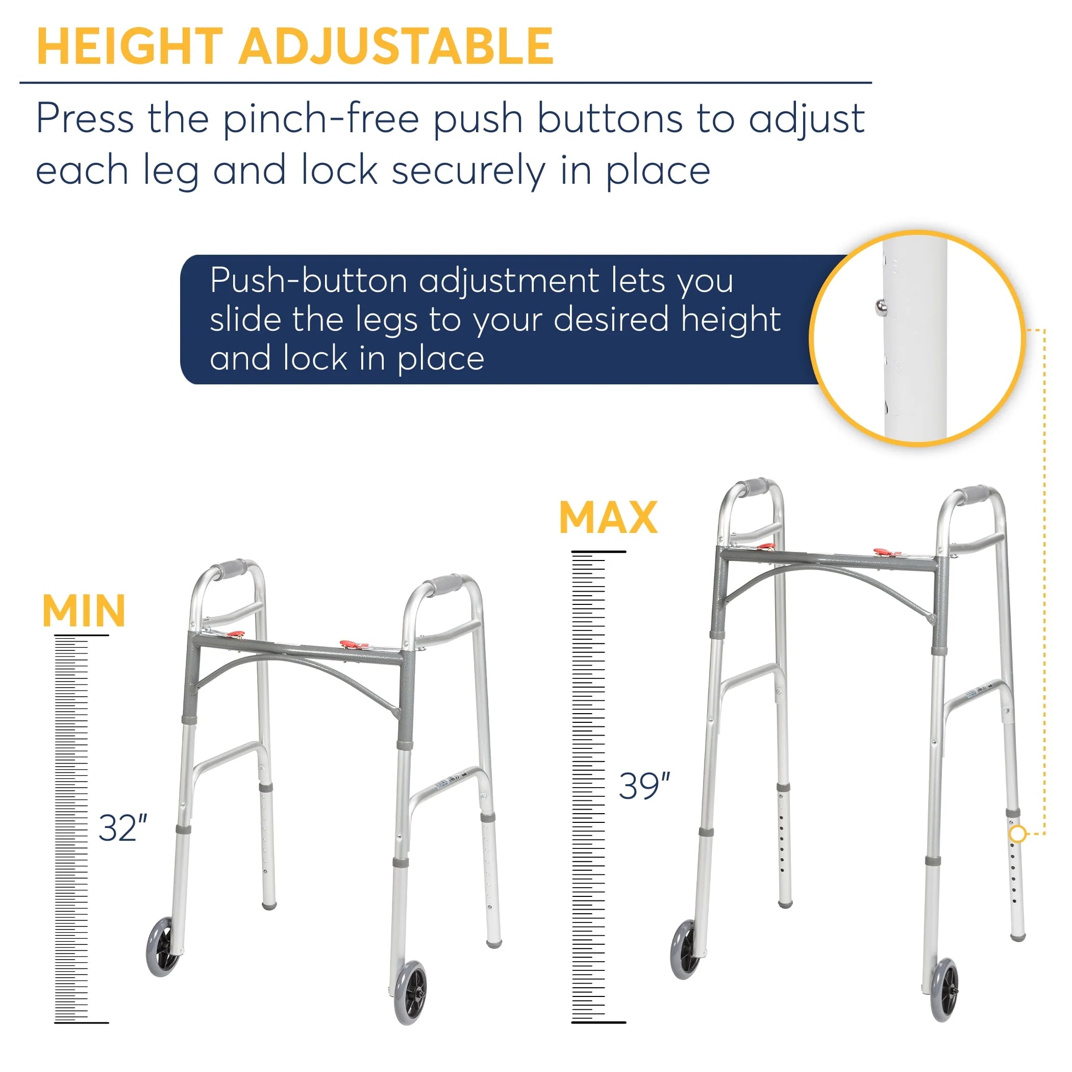Two Button Folding Walker with 5 Wheels I8846