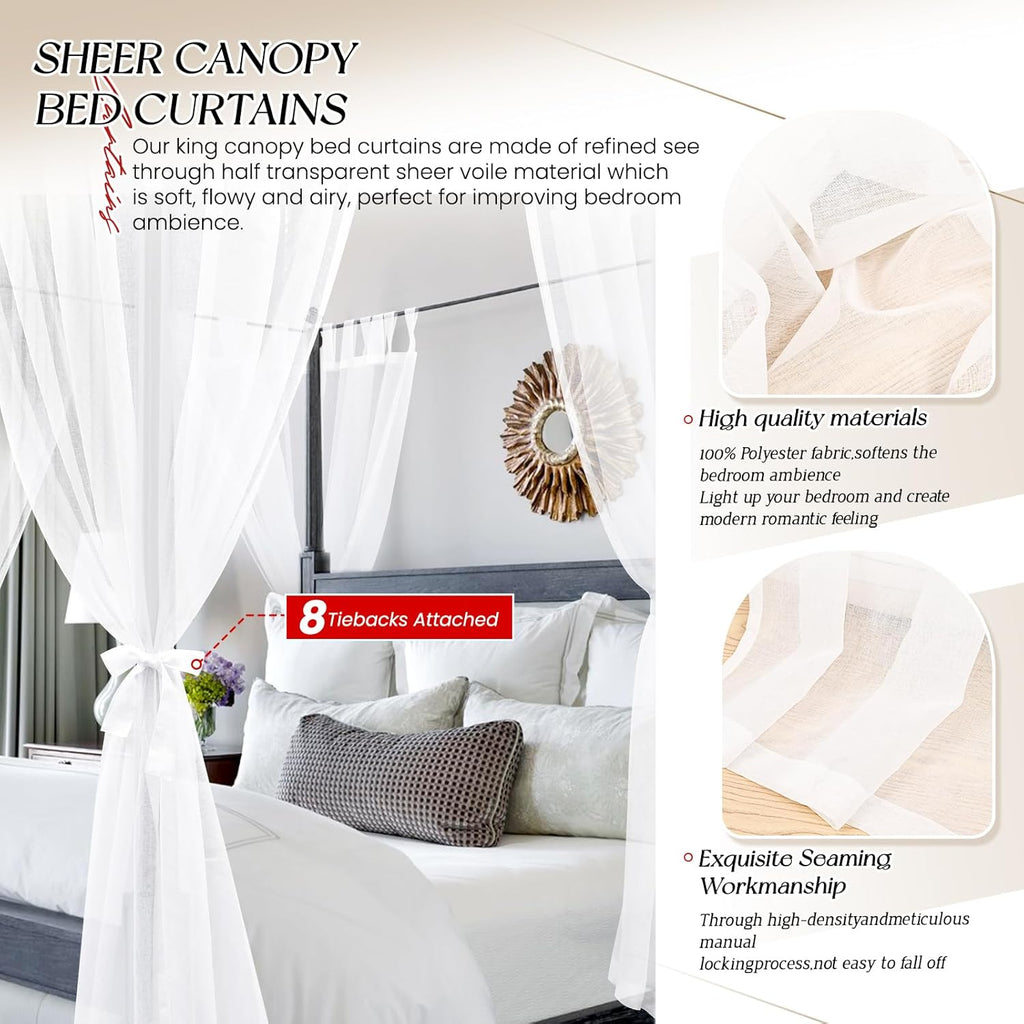 8 Panels White Sheer Canopy Curtains (42"x74") Z4851