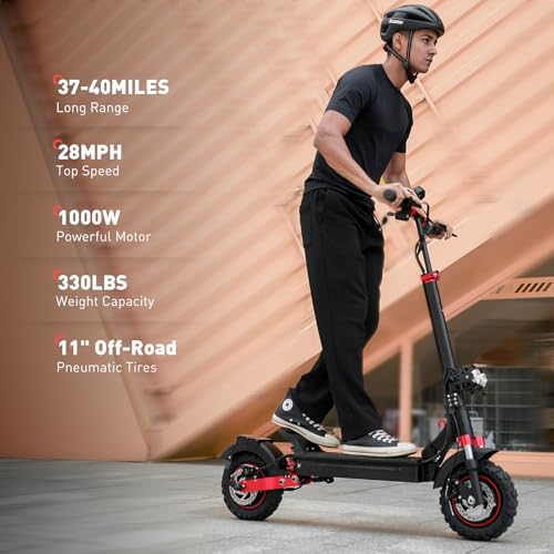 Electric Scooter with 28/38 MPH Top Speed, 40/50 Miles Range, 10/11" Offroad Pneumatic Tire, Dual Suspensions, Foldable E272730