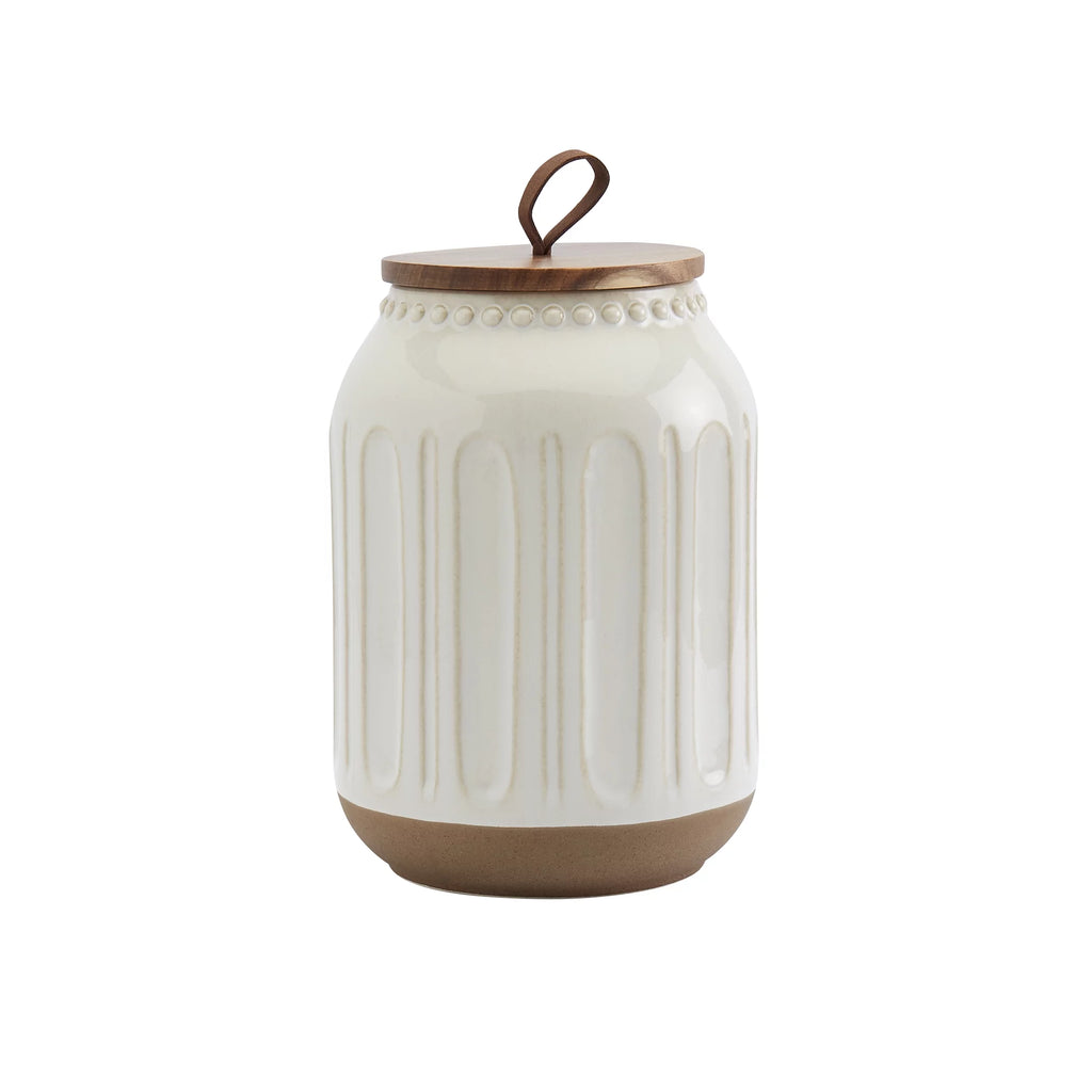 3 Piece White Stoneware Canister Set with Wood Lids I165295