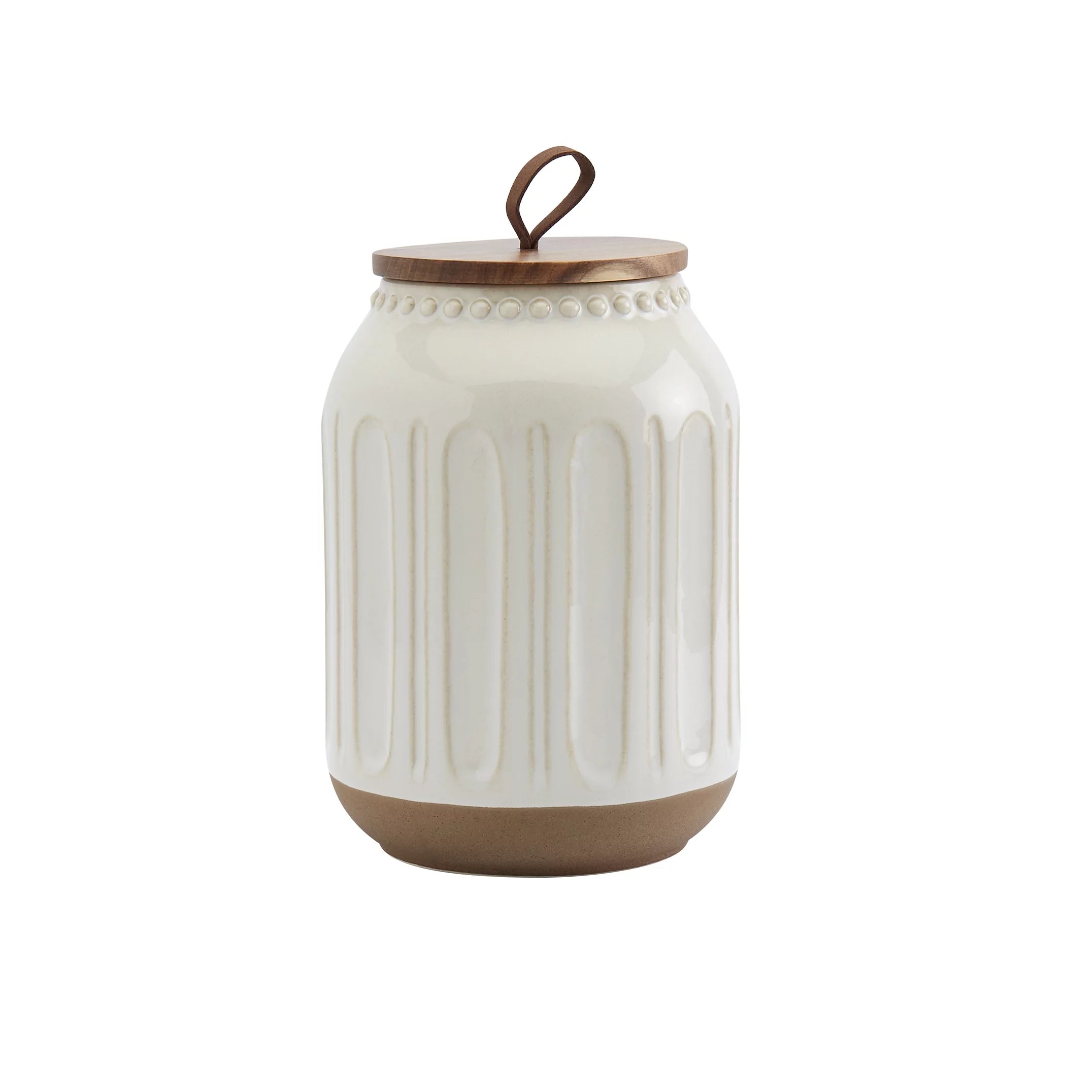 3 Piece White Stoneware Canister Set with Wood Lids I165295